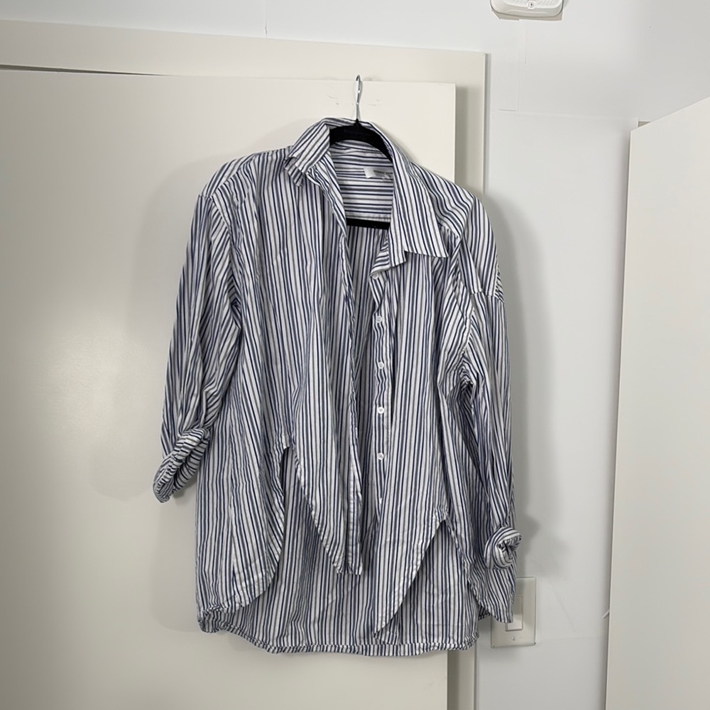 Blue and White Striped Button-Up Shirt